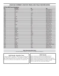 2018 Sec Women's Indoor Track and Field Record Book