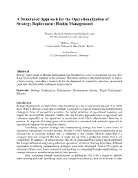 A Structured Approach for the Operationalization of Strategy Deployment (Hoshin Management)