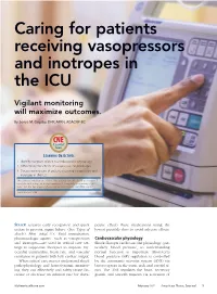 Caring for Patients Receiving Vasopressors and Inotropes in the ICU