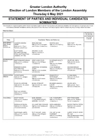 Statement of Persons Nominated