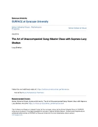 The Art of Unaccompanied Song: Master Class with Soprano Lucy Shelton
