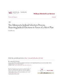 The Minnesota Judicial Selection Process: Rejecting Judicial Elec
