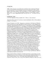 A Bill to Designate Certain National Forest System Lands in the State of Oregon for Inclusion in the National Wilderness Preservation System and for Other Purposes