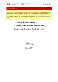 Creating Multicultural Collections and Programs in Canadian Public Libraries