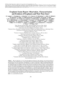 Exoplanet Status Report: Observation, Characterization and Evolution of Exoplanets and Their Host Stars1 H
