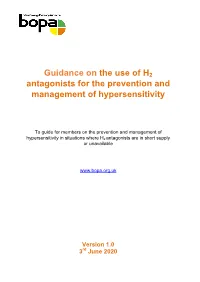 Guidance on the Use of H2 Antagonists for the Prevention and Management of Hypersensitivity