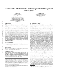 A Data Lake for Archaeological Data Management and Analytics