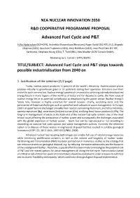 Advanced Fuel Cycle and P&T