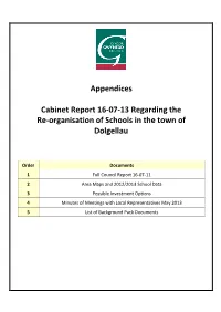 Appendices Cabinet Report 16-07-13 Regarding the Re-Organisation Of