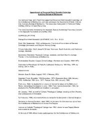 Appointment of Reverend Mark Benedict Coleridge Auxiliary Bishop of Melbourne