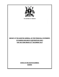 Report of the Auditor General on the Financial Statements of Uganda Railways Corporation (Urc) for the Year Ended 31St December 2015