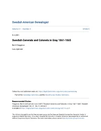 Swedish Generals and Colonels in Gray 1861-1865