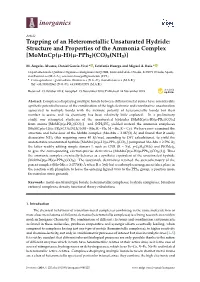Trapping of an Heterometallic Unsaturated Hydride: Structure and Properties of the Ammonia Complex [Momncp(Μ-H)(Μ-Pph2)(CO)5(NH3)]