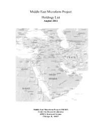 Middle East Microform Project Holdings List