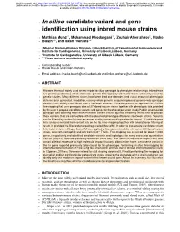 In Silico Candidate Variant and Gene Identification Using Inbred Mouse Strains