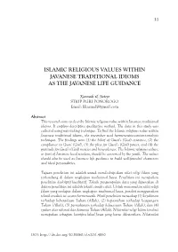Islamic Religious Values Within Javanese Traditional Idioms As the Javanese Life Guidance