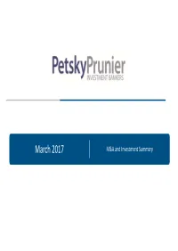 March 2017 M&A and Investment Summary Table of Contents