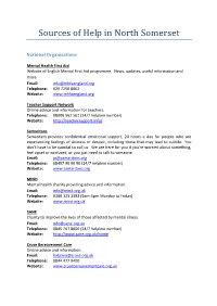 Sources of Help in North Somerset