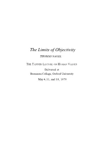 The Limits of Objectivity: the Tanner Lecture on Human Values by Thomas Nagel