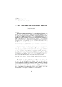 A Priori Physicalism and the Knowledge Argument