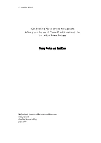 A Study Into the Use of Peace Conditionalities in the Sri Lankan Peace Process