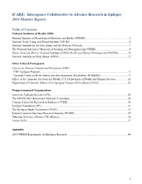 ICARE: Interagency Collaborative to Advance Research in Epilepsy 2014 Member Reports