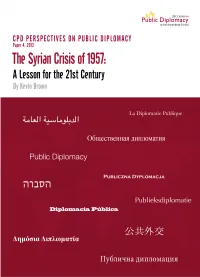 The Syrian Crisis of 1957: a Lesson for the 21St Century