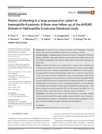 Year Follow- up of the AHEAD (Advate in Haemophilia a Outcome Database)