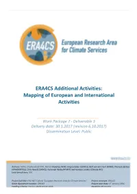 ERA4CS Additional Activities: Mapping of European and International Activities