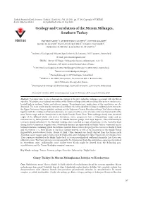 Geology and Correlation of the Mersin Mélanges, Southern Turkey