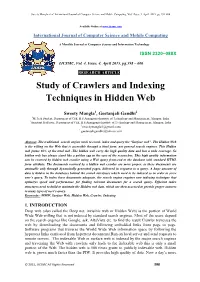 Study of Crawlers and Indexing Techniques in Hidden Web