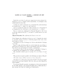 Math 310 Class Notes 1: Axioms of Set Theory