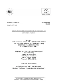 Report on Electoral Rules and Affirmative Action for National Minorities’ Participation in Decision-Making Process in European Countries