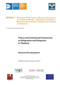 Policy and Institutional Frameworks on Emigration and Diasporas in Thailand