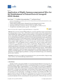 Application of Highly Immunocompromised Mice for the Establishment of Patient-Derived Xenograft (PDX) Models