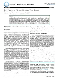 Flow Analysis As Advanced Branch of Flow Chemistry