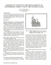 Significant Events in the Development of Geothermal Direct Use in the United States