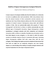 Stability of Degree Heterogeneous Ecological Networks