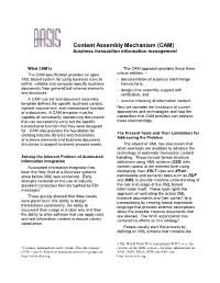 Content Assembly Mechanism (CAM) Business Transaction Information Management
