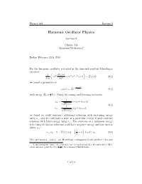 Harmonic Oscillator Physics