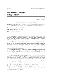 Barycentric Lagrange Interpolation∗