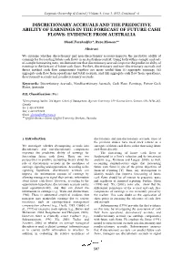 Discretionary Accruals and the Predictive Ability of Earnings in the Forecast of Future Cash Flows: Evidence from Australia