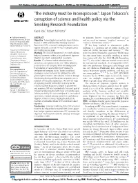 Japan Tobacco's Corruption of Science and Health Policy Via the Smoking