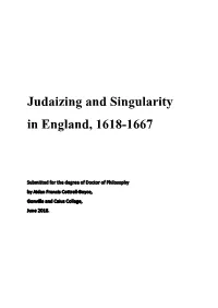 Judaizing and Singularity in England, 1618-1667