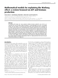 Mathematical Models for Explaining the Warburg Effect: a Review Focussed on ATP and Biomass Production