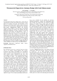 Metamaterial Superstrate Antenna Design with Gain Enhancement