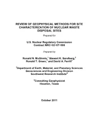 Review of Geophysical Methods for Site Characterization of Nuclear Waste Disposal Sites