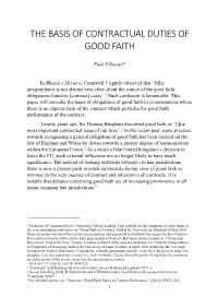 The Basis of Contractual Duties of Good Faith