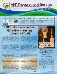 AFPPS Units Report More Than P325 Million Residuals for 1St Semester