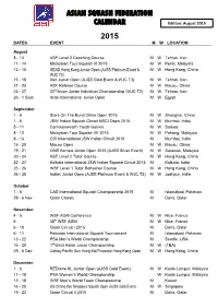 Asian Squash Federation Calendar 2015